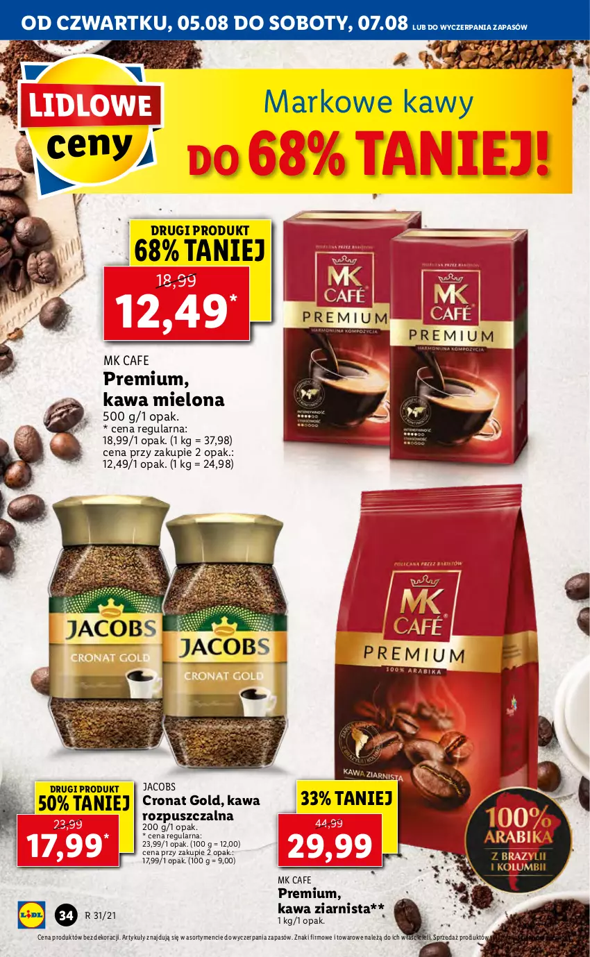 Gazetka promocyjna Lidl - GAZETKA - ważna 05.08 do 07.08.2021 - strona 34 - produkty: Jacobs, Kawa, Kawa mielona, Kawa rozpuszczalna, Kawa ziarnista