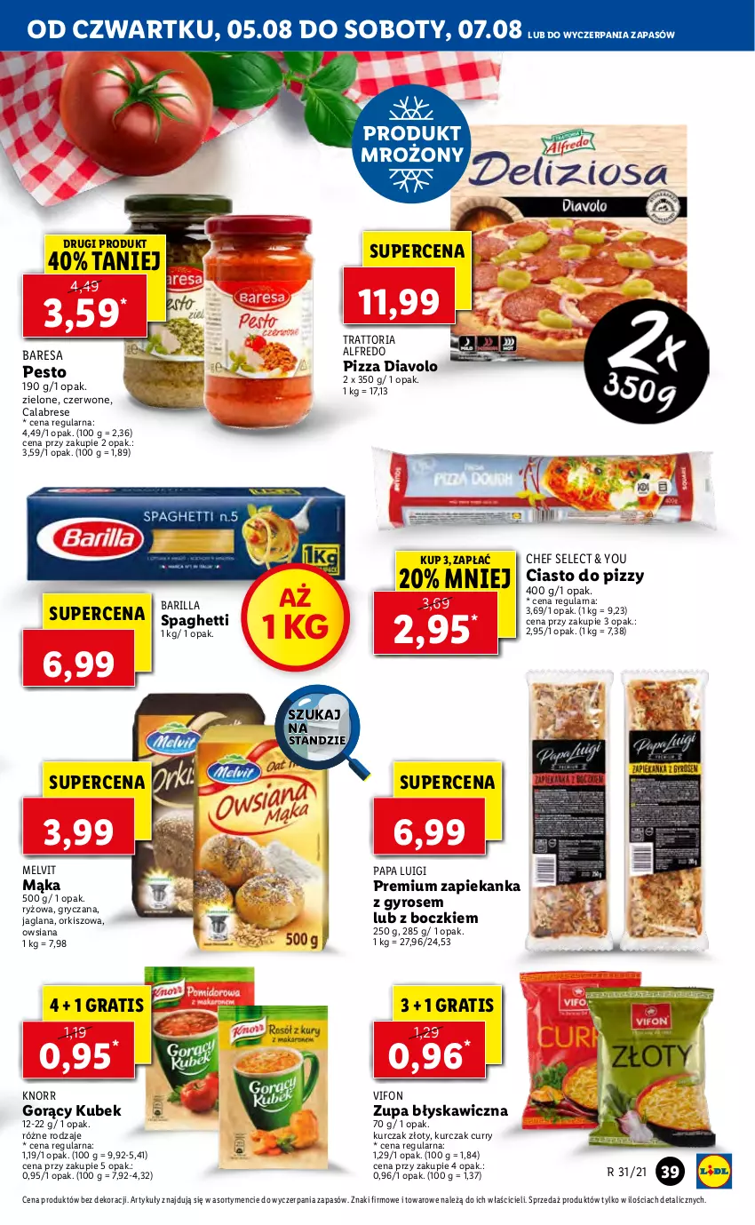 Gazetka promocyjna Lidl - GAZETKA - ważna 05.08 do 07.08.2021 - strona 39 - produkty: Barilla, Gra, Gry, Gyros, Knorr, Kubek, Kurczak, LANA, Mąka, Melvit, Pesto, Pizza, Ryż, Spaghetti, Zapiekanka, Zupa