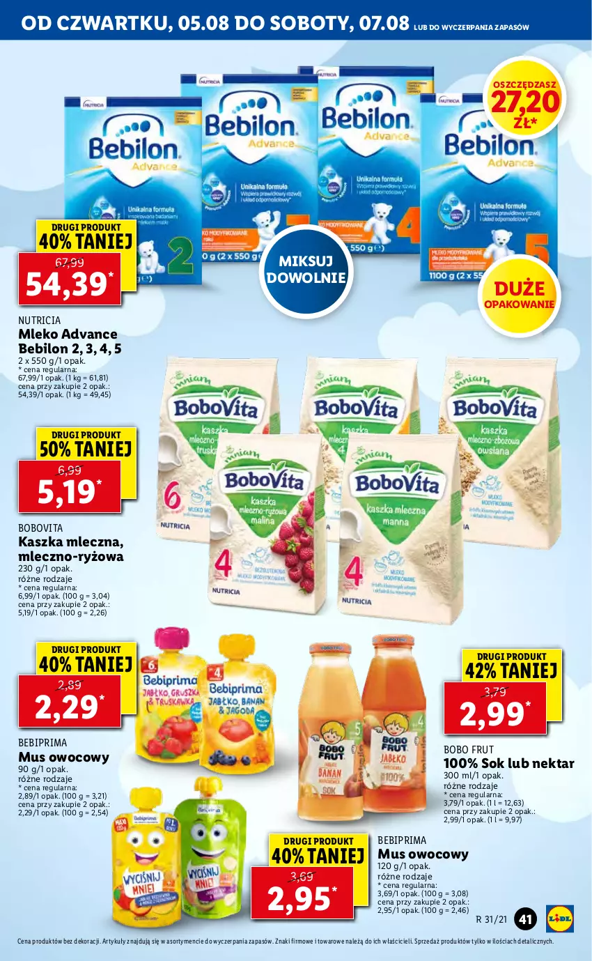 Gazetka promocyjna Lidl - GAZETKA - ważna 05.08 do 07.08.2021 - strona 41 - produkty: Bebiprima, BoboVita, Mleko, Mus, Nektar, Prima, Ryż, Sok