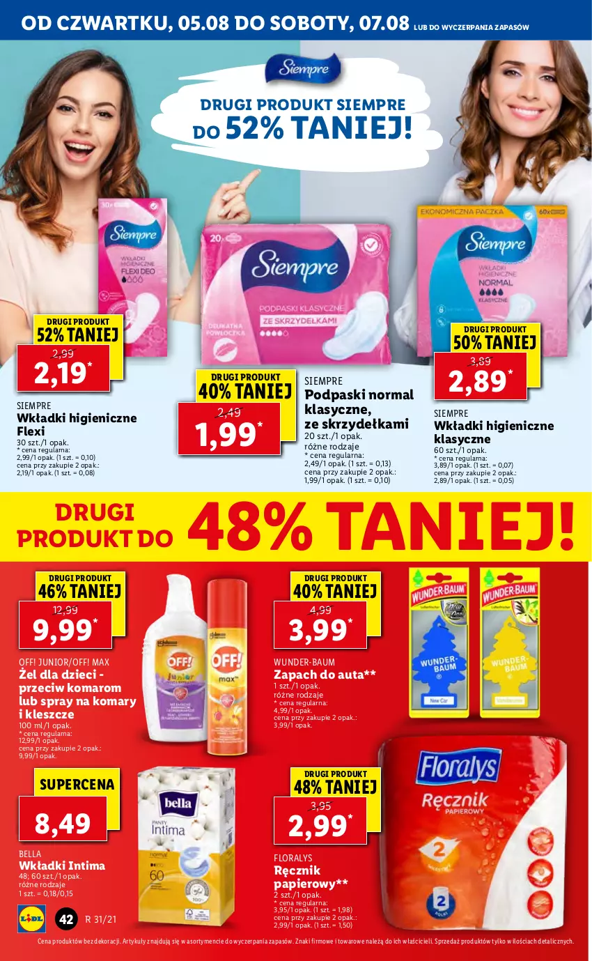 Gazetka promocyjna Lidl - GAZETKA - ważna 05.08 do 07.08.2021 - strona 42 - produkty: Bell, Bella, Dzieci, Flora, Papier, Podpaski, Ręcznik, Wkładki