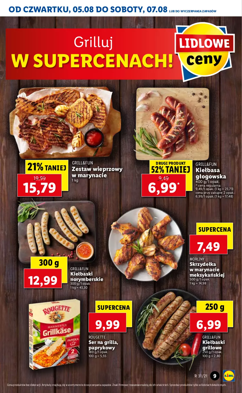 Gazetka promocyjna Lidl - GAZETKA - ważna 05.08 do 07.08.2021 - strona 9 - produkty: Grill, Kiełbasa, Kiełbasa głogowska, Morliny, Ser