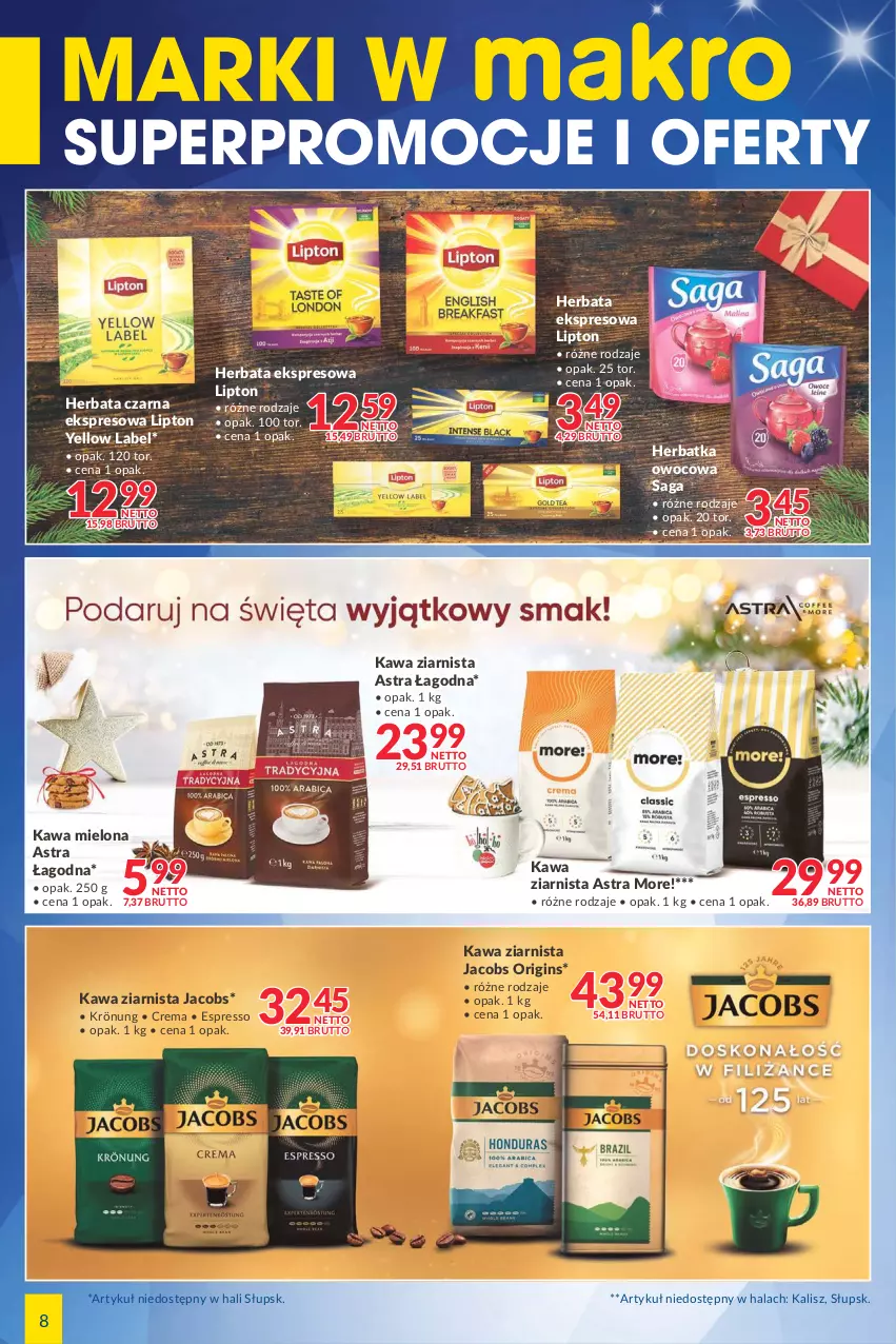 Gazetka promocyjna Makro - [Oferta specjalna] Marki w MAKRO - ważna 14.12 do 26.12.2021 - strona 8 - produkty: Gin, Herbata, Herbata czarna, Jacobs, Kawa, Kawa mielona, Kawa ziarnista, Lipton, Saga