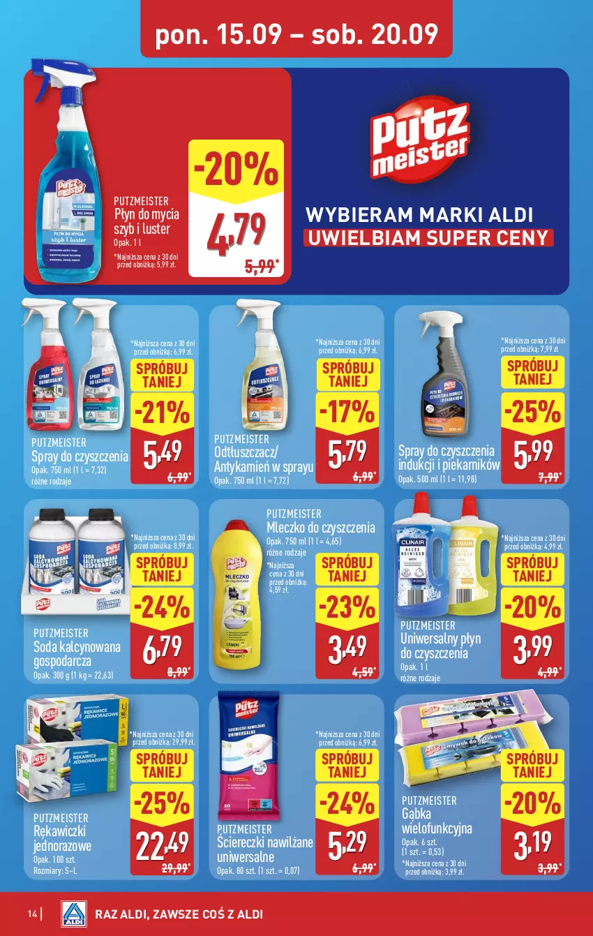 Gazetka promocyjna Aldi - Pełna oferta - ważna 15.09 do 20.09.2025 - strona 14 - produkty: Mleczko, Odtłuszczacz, Piekarnik, Płyn do mycia, Putzmeister, Spray do czyszczenia