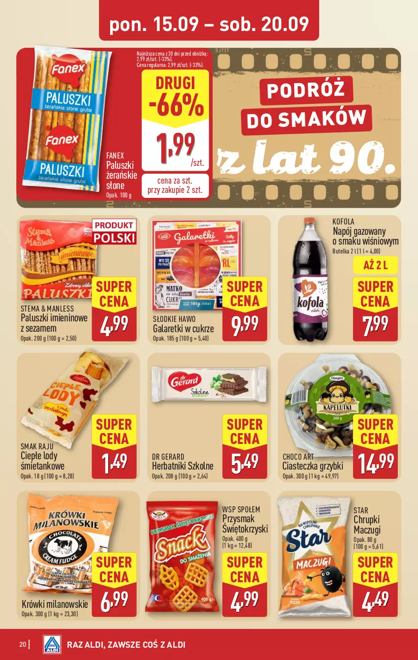 Gazetka promocyjna Aldi - Pełna oferta - ważna 15.09 do 20.09.2025 - strona 20 - produkty: Chrupki, Ciepłe lody, Dr Gerard, Fa, Gala, Galaretki, Herbatniki, Lody, Napój, Napój gazowany, Sezam