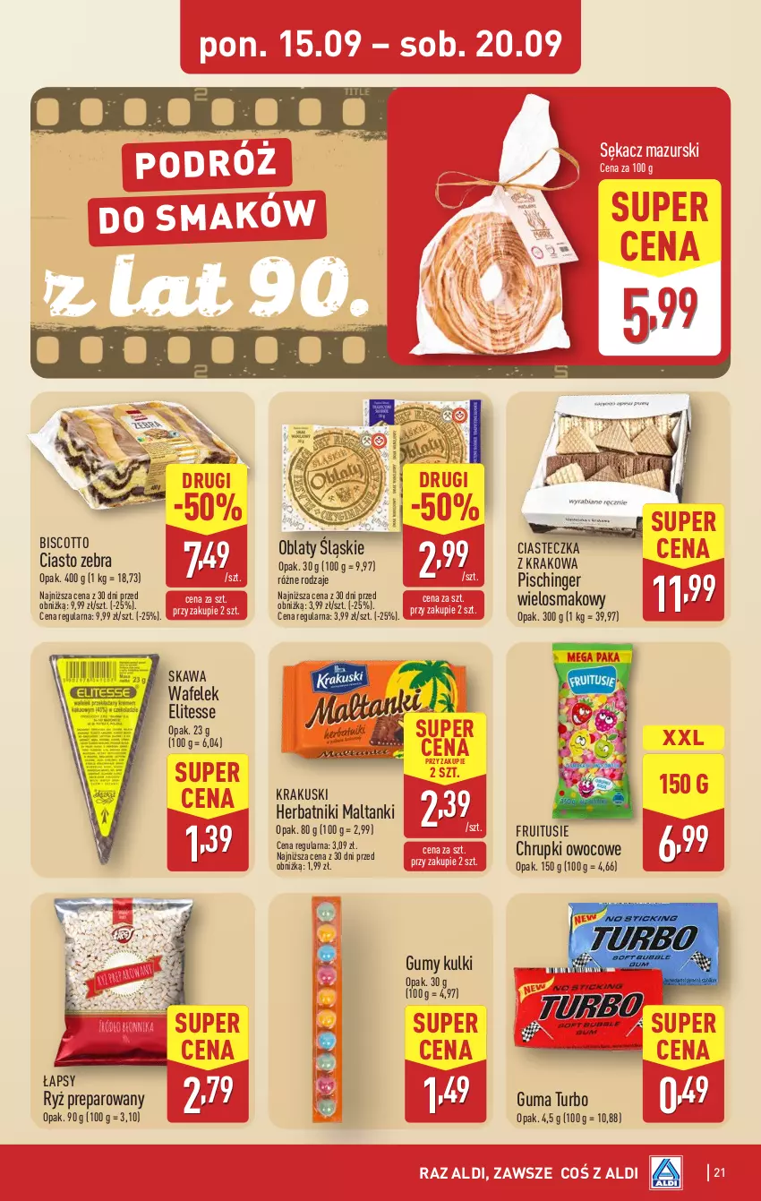 Gazetka promocyjna Aldi - Pełna oferta - ważna 15.09 do 20.09.2025 - strona 21 - produkty: Chrupki, Herbatniki, Kawa, Krakus, Krakuski, Ryż, Sękacz, Wafelek