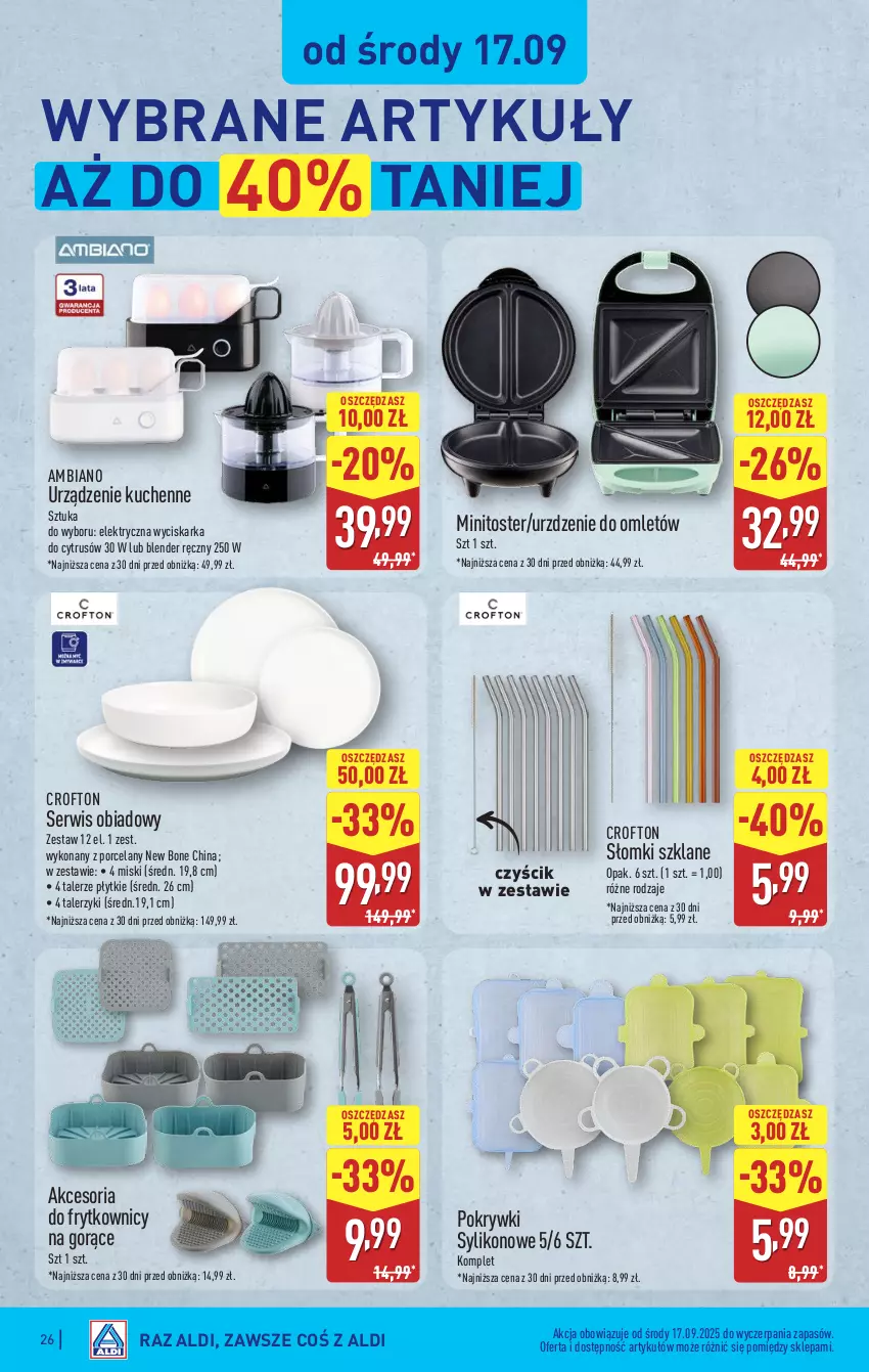 Gazetka promocyjna Aldi - Pełna oferta - ważna 15.09 do 20.09.2025 - strona 24 - produkty: Blender, Blender ręczny, Por, Ser, Serwis obiadowy, Talerz, Talerzyk, Toster, Wyciskarka
