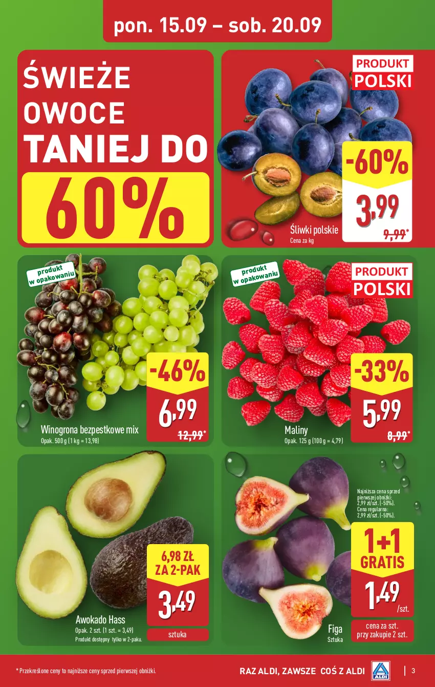 Gazetka promocyjna Aldi - Pełna oferta - ważna 15.09 do 20.09.2025 - strona 3 - produkty: Gra, Maliny, Owoce, Wino, Winogrona, Winogrona bezpestkowe