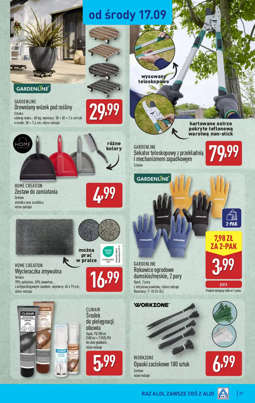 Gazetka promocyjna Aldi - Pełna oferta - ważna 15.09 do 20.09.2025 - strona 31 - produkty: Clin, Dźwig, Rękawice, Sekator, Szufelka, Teleskop, Wełna, Wózek, Wycieraczka
