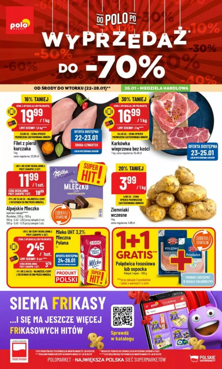 Gazetka promocyjna PoloMarket - ważna 22.01 do 28.01.2025 - strona 1 - produkty: Fa, LANA, Mleczko, Mleko, Pekpol, Polędwica, Sos, Ziemniaki