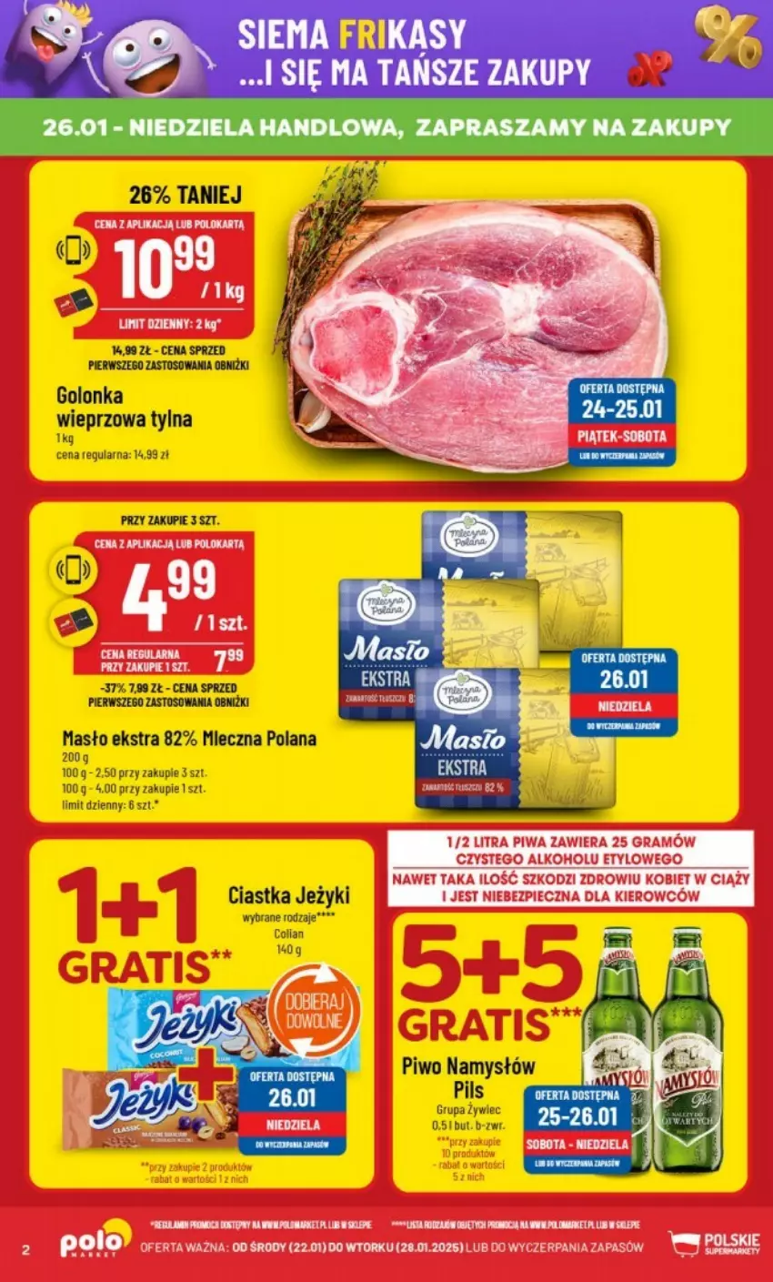 Gazetka promocyjna PoloMarket - ważna 22.01 do 28.01.2025 - strona 12 - produkty: Ciastka, Golonka wieprzowa, Jeżyki, LANA, Masło, Namysłów, Ocet, Piwo