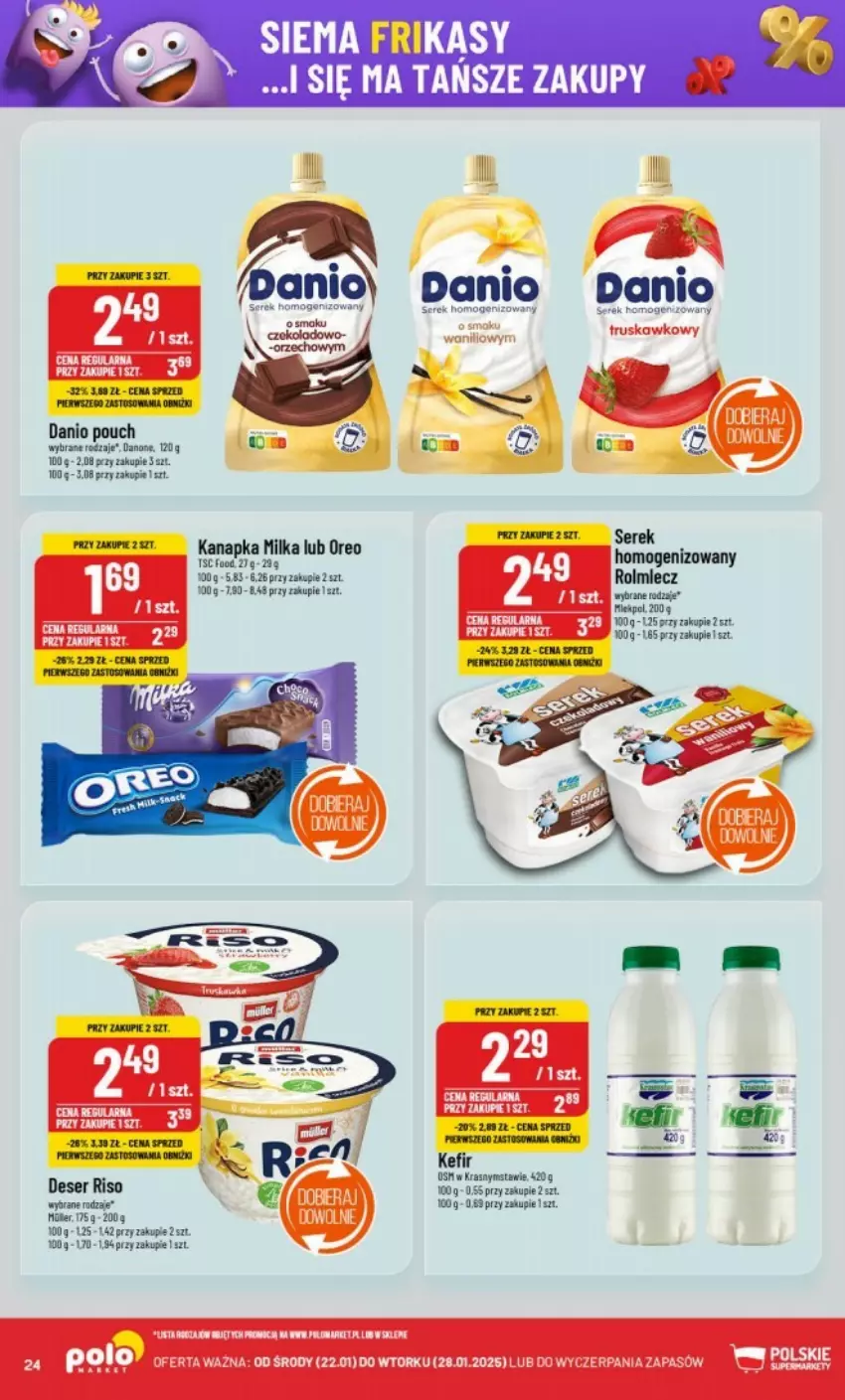 Gazetka promocyjna PoloMarket - ważna 22.01 do 28.01.2025 - strona 17 - produkty: Danio, Deser, Fa, Milka, Oreo, Rolmlecz, Rum, Ser, Serek