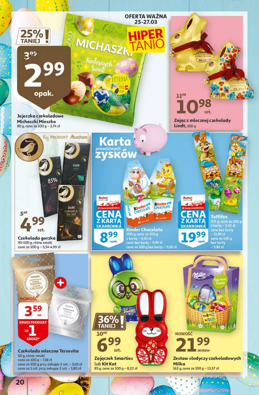 Gazetka promocyjna Auchan - Święta tuż tuż Hipermarkety - ważna 25.03 do 03.04.2021 - strona 20 - produkty: Czekolada, Czekolada gorzka, Czekolada mleczna, Kit Kat, Lindt, Milka, Mus