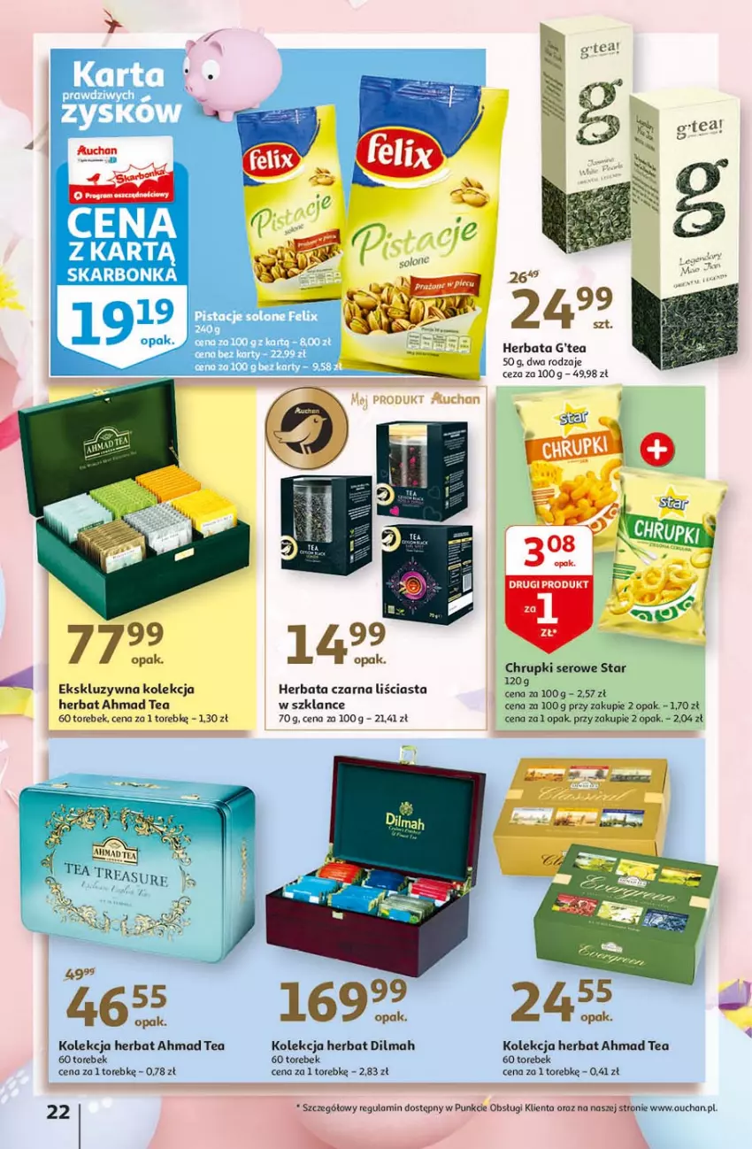 Gazetka promocyjna Auchan - Święta tuż tuż Hipermarkety - ważna 25.03 do 03.04.2021 - strona 22 - produkty: Chrupki, Dilmah, Herbata, Herbata czarna, Ser