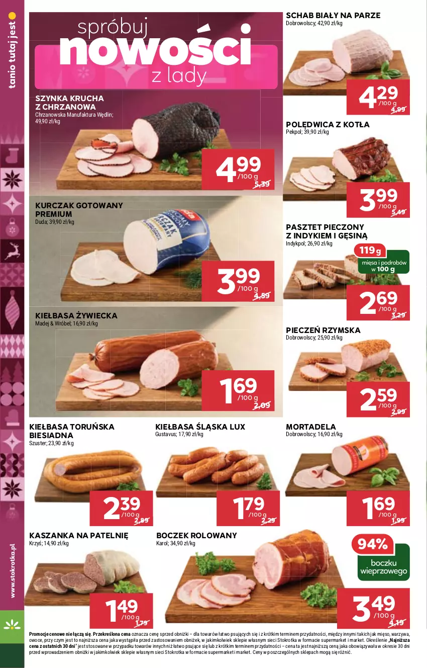 Gazetka promocyjna Stokrotka - Market - ważna 04.12 do 10.12.2025 - strona 12 - produkty: Boczek, Chrzan, Duda, Fa, Kasza, Kaszanka, Kiełbasa, Kiełbasa śląska, Kurczak, Kurczak gotowany, Mięso, Owoce, Pasztet, Pekpol, Piec, Pieczeń rzymska, Polędwica, Szynka, Warzywa