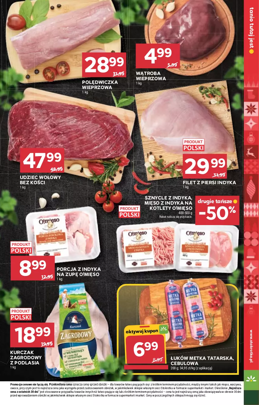 Gazetka promocyjna Stokrotka - Market - ważna 04.12 do 10.12.2025 - strona 13 - produkty: Filet z piersi indyka, Kotlet, Kurczak, Metka tatarska, Mięso, Mięso z indyka, Owoce, Polędwiczka wieprzowa, Por, Udziec wołowy, Warzywa