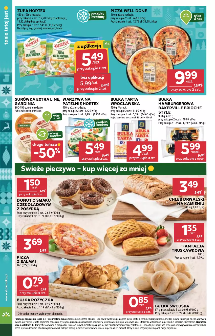 Gazetka promocyjna Stokrotka - Market - ważna 04.12 do 10.12.2025 - strona 16 - produkty: Bułka, Bułka hamburger, Bułka tarta, Burger, Chleb, Donut, Fa, Fanta, Hamburger, Hortex, Mięso, Owoce, Piec, Pieczywo, Pizza, Salami, Surówka, Tarta, Warzywa, Zupa