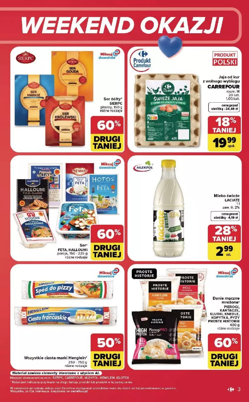 Gazetka promocyjna Carrefour - Gazetka Carrefour, Market w SUMIE od czwartku WEEKEND OKAZJI - ważna 20.08 do 22.08.2026 - strona 3 - produkty: Fa, Feta, Jaja, Knedle, Kopytka, Mleko, Pierogi, Ser