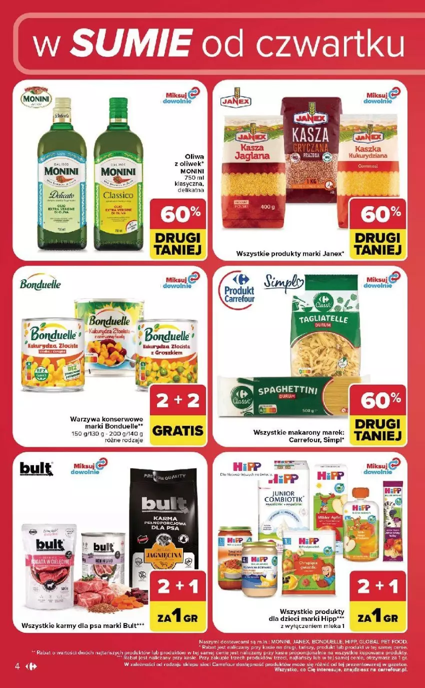 Gazetka promocyjna Carrefour - Gazetka Carrefour, Market w SUMIE od czwartku WEEKEND OKAZJI - ważna 20.08 do 22.08.2026 - strona 4 - produkty: Bonduelle, Dzieci, HiPP, Makaron, Monini, Oliwa, Oliwa z oliwek, Por, Ser, Warzywa, Warzywa konserwowe