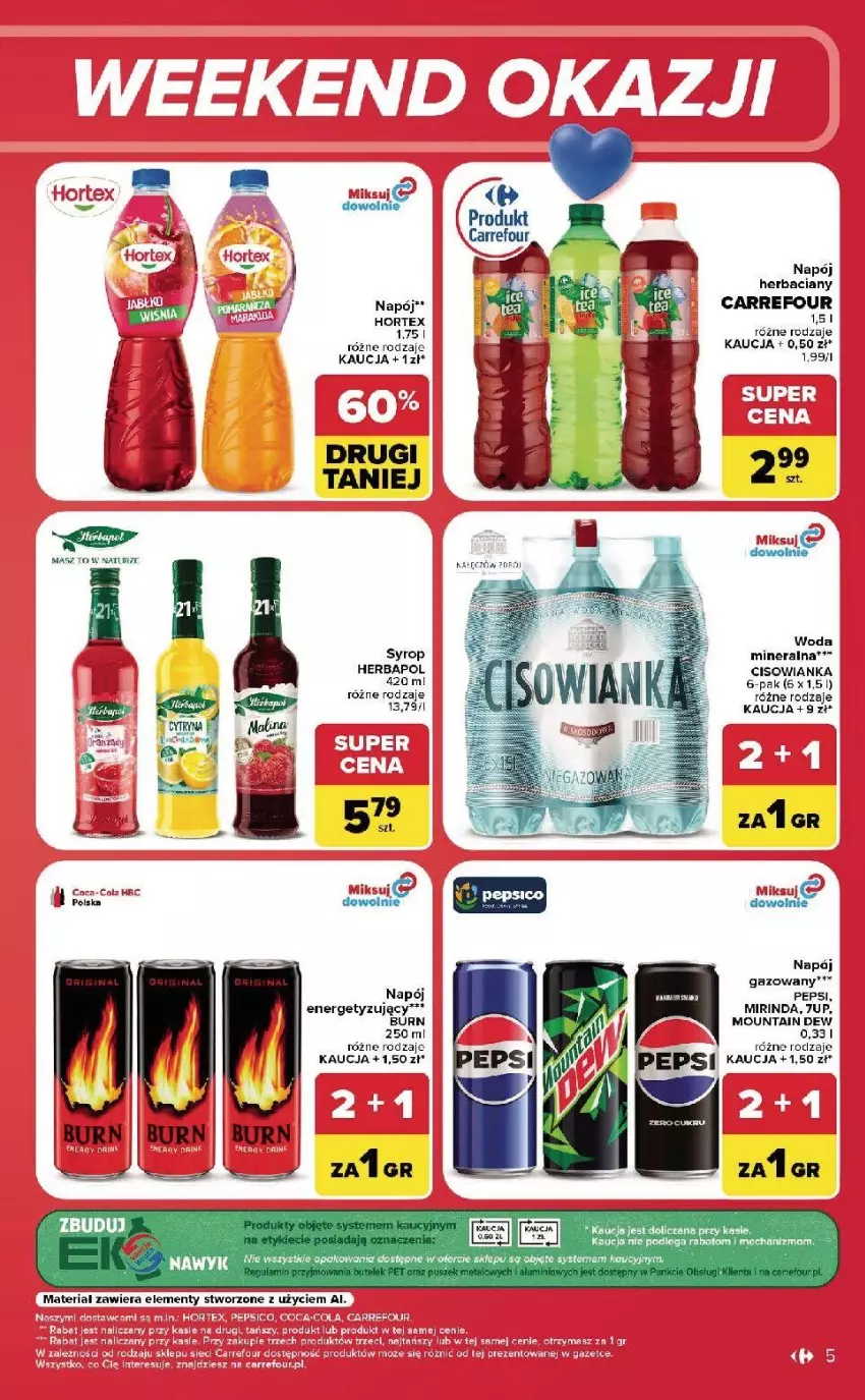 Gazetka promocyjna Carrefour - Gazetka Carrefour, Market w SUMIE od czwartku WEEKEND OKAZJI - ważna 20.08 do 22.08.2026 - strona 5 - produkty: 7up, Cisowianka, Fa, Herbapol, Hortex, Mirinda, Napój, Pepsi, Syrop, Woda