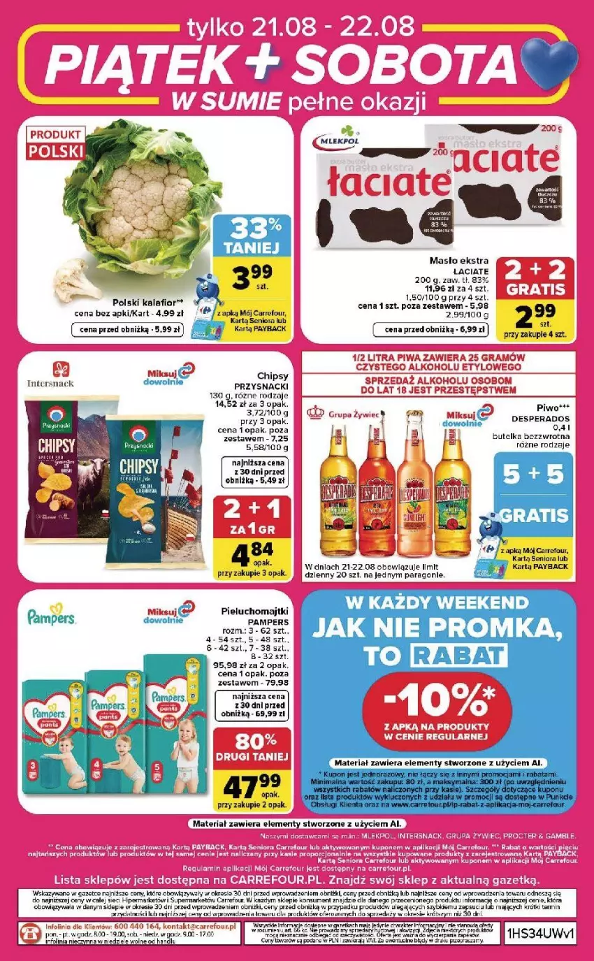Gazetka promocyjna Carrefour - Gazetka Carrefour, Market w SUMIE od czwartku WEEKEND OKAZJI - ważna 20.08 do 22.08.2026 - strona 8 - produkty: Desperados, Fa, Gra, Kalafior, Majtki, Masło, Pieluchomajtki, Piwa, Piwo, Przysnacki