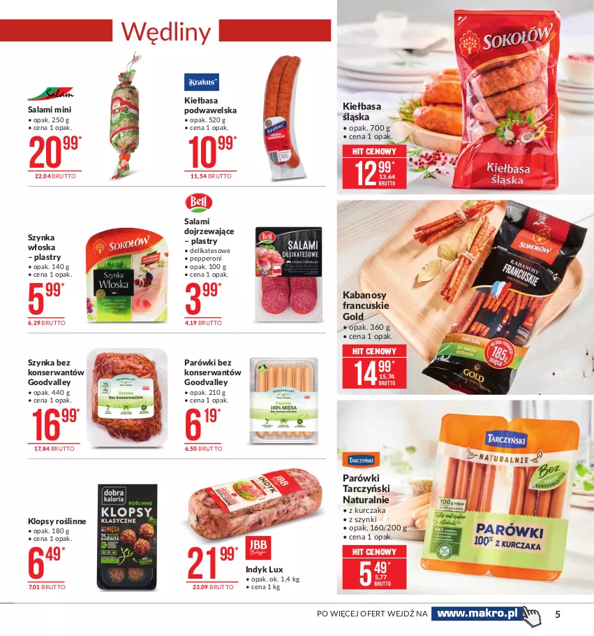 Gazetka promocyjna Makro - [Oferta promocyjna] Artykuły spożywcze - ważna 07.01 do 25.01.2021 - strona 5 - produkty: Indyk lux, Kabanos, Kiełbasa, Kiełbasa podwawelska, Kiełbasa śląska, Kurczak, Parówki, Salami, Ser, Szynka, Tarczyński, Wawel