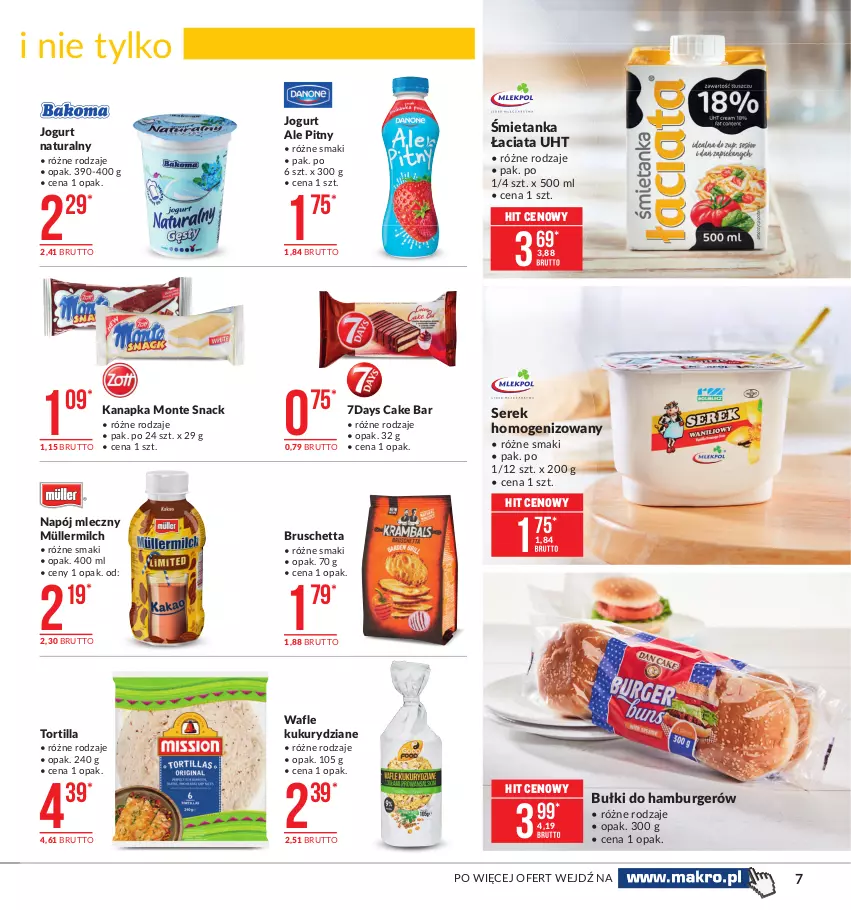 Gazetka promocyjna Makro - [Oferta promocyjna] Artykuły spożywcze - ważna 07.01 do 25.01.2021 - strona 7 - produkty: Burger, Hamburger, Jogurt, Jogurt naturalny, Monte, Müller, Müllermilch, Napój, Napój mleczny, Ser, Serek, Serek homogenizowany, Tortilla, Wafle