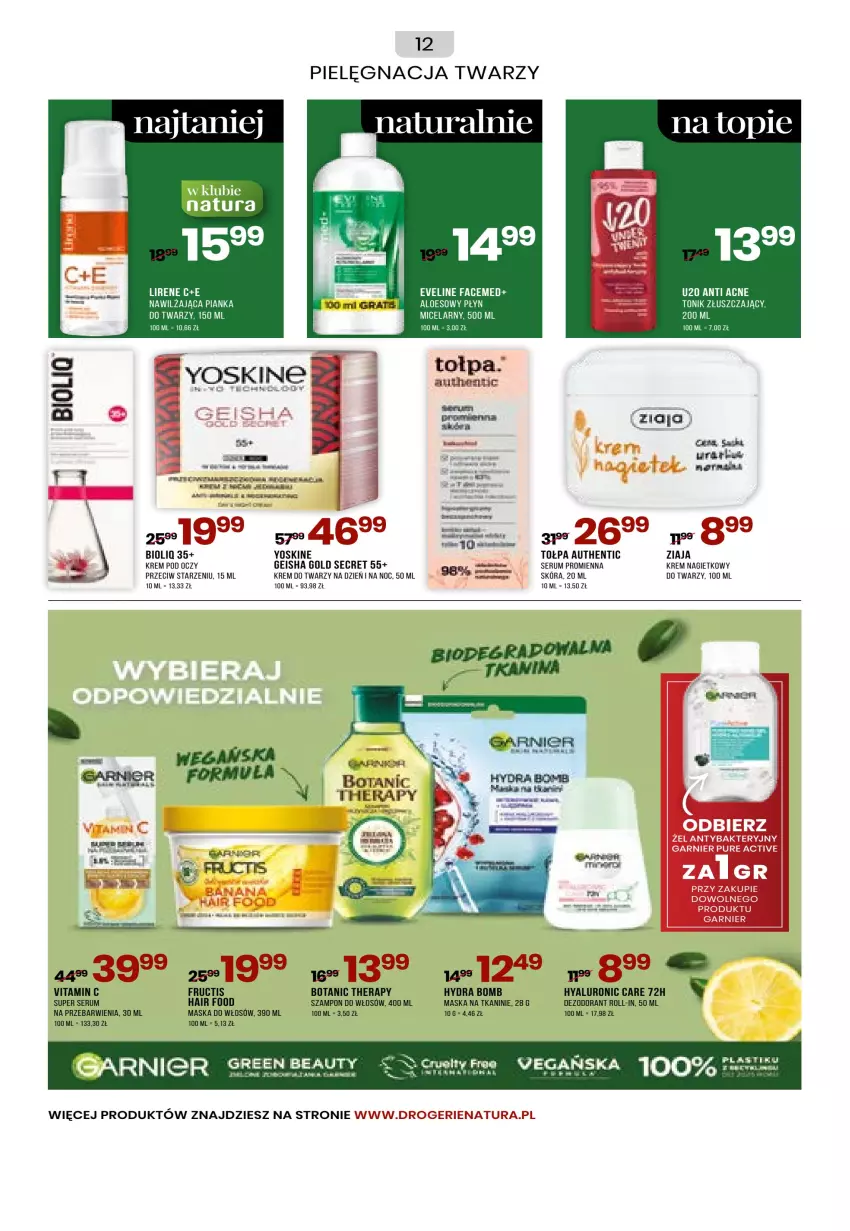 Gazetka promocyjna Drogerie Natura - Gazetka Drogerie Natura - ważna 01.11 do 30.11.2022 - strona 12 - produkty: Dezodorant, Eveline, Fa, Fructis, Garnier, Krem do twarzy, Krem pod oczy, Maska, Maska do włosów, Płyn micelarny, Puma, Pur, Rum, Ser, Serum, Szampon, Tołpa, Tonik, Top, Yoskine, Ziaja