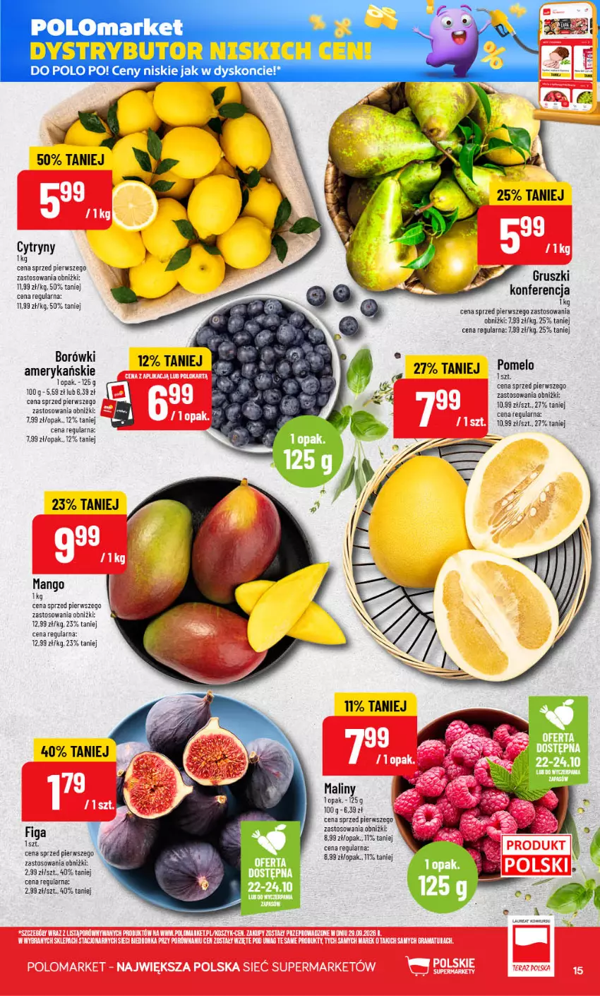 Gazetka promocyjna PoloMarket - Gazetka POLOmarket - ważna 21.10 do 27.10.2026 - strona 15 - produkty: Cytryny, Gruszki, Laur, Maliny, Mango, Pomelo