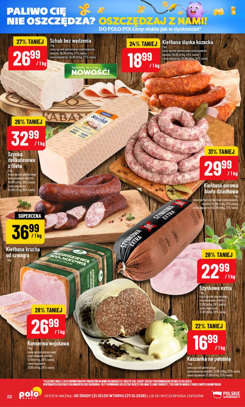 Gazetka promocyjna PoloMarket - Gazetka POLOmarket - ważna 21.10 do 27.10.2026 - strona 22 - produkty: Fa, Gra, Kasza, Kaszanka, Kiełbasa, Kiełbasa krucha, Kiełbasa śląska, Kosz, LG, Por, Rama, Ser, Szynka