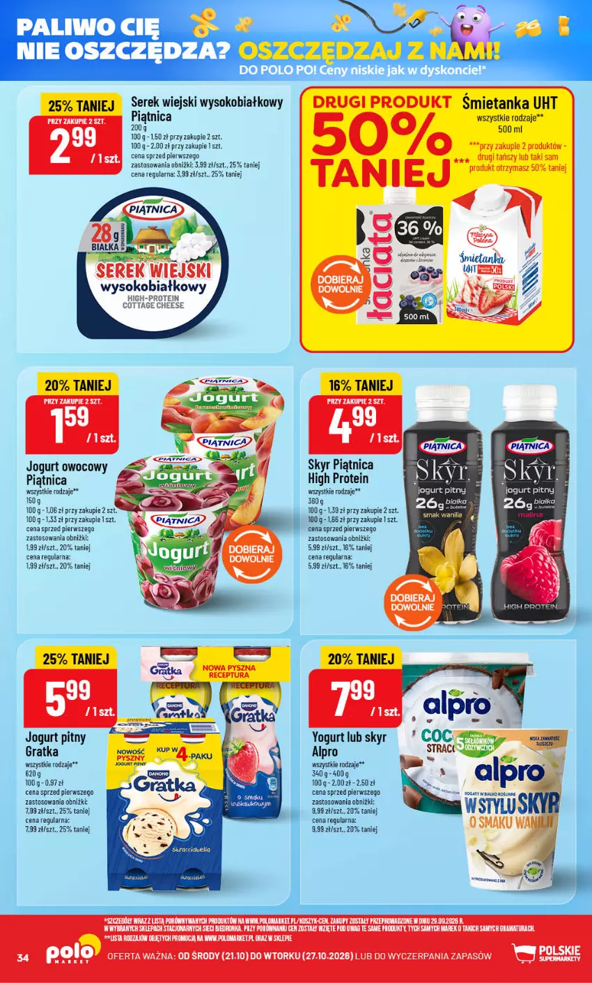 Gazetka promocyjna PoloMarket - Gazetka POLOmarket - ważna 21.10 do 27.10.2026 - strona 34 - produkty: Alpro, Gra, Jogurt, Jogurt owocowy, Jogurt pitny, Piątnica, Ser, Serek, Serek wiejski, Sok