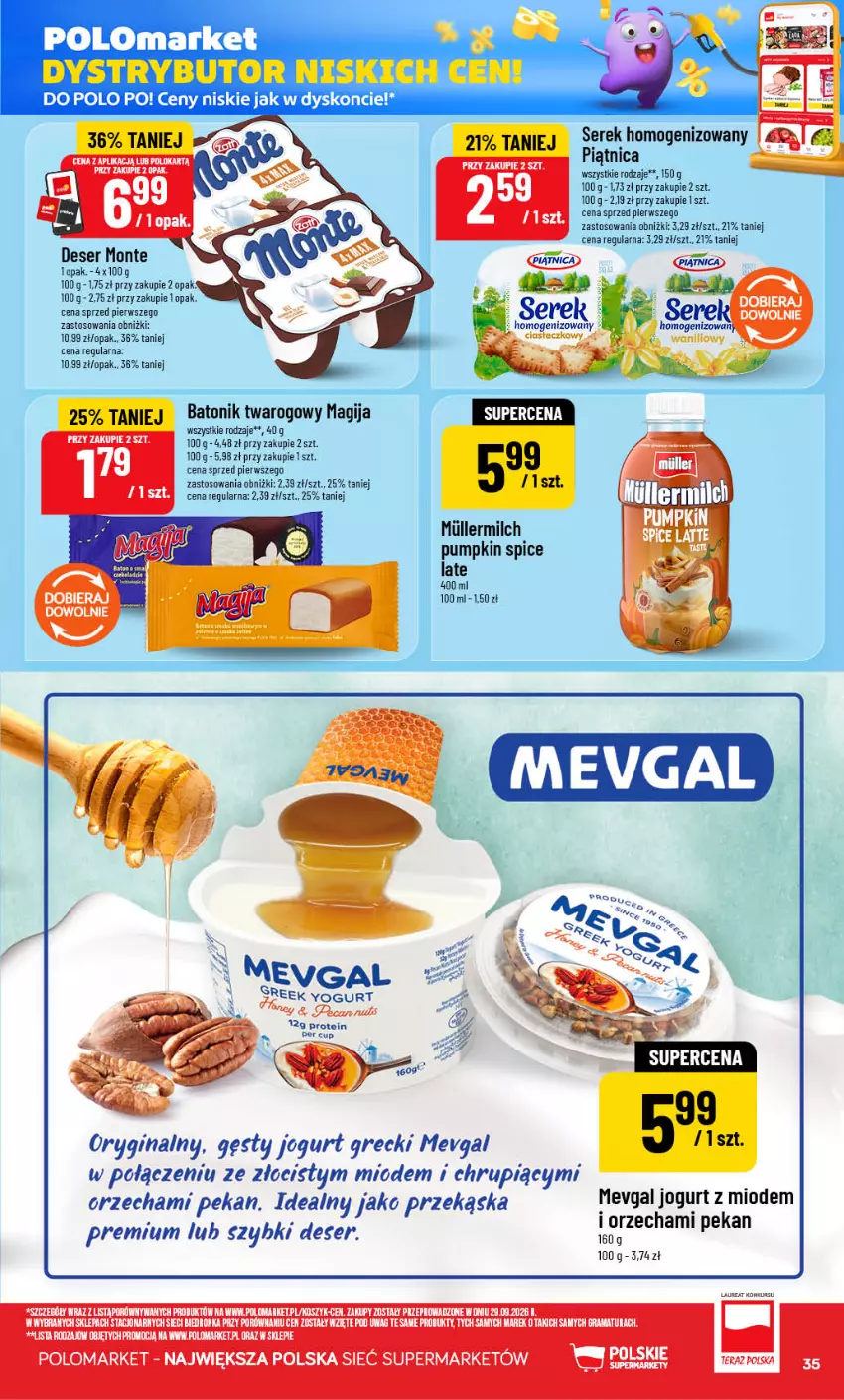 Gazetka promocyjna PoloMarket - Gazetka POLOmarket - ważna 21.10 do 27.10.2026 - strona 35 - produkty: Baton, Batonik twarogowy, Deser, Gin, Jogurt, Laur, Magija, Monte, Piątnica, Ser, Serek, Serek homogenizowany, Tonik, Top