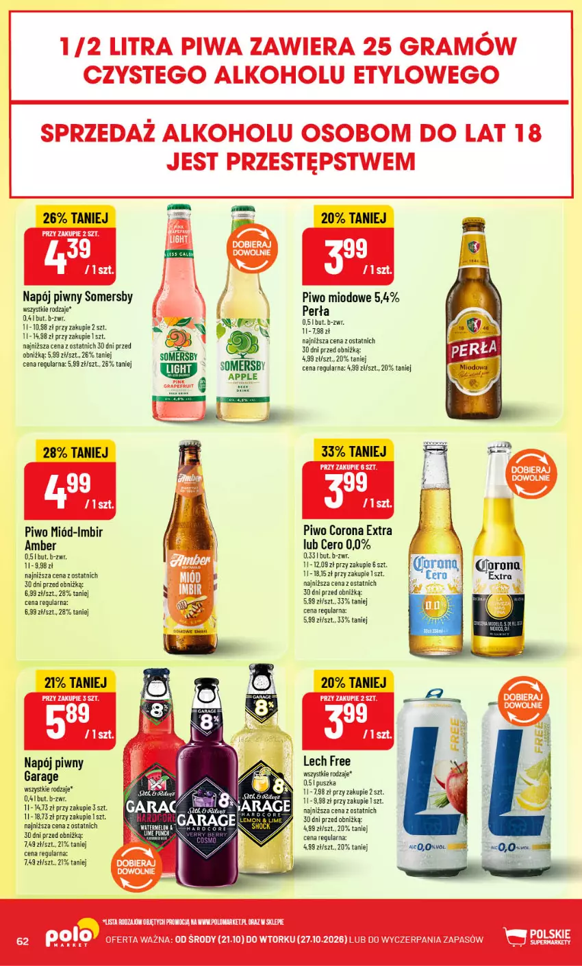 Gazetka promocyjna PoloMarket - Gazetka POLOmarket - ważna 21.10 do 27.10.2026 - strona 62 - produkty: Corona Extra, Imbir, Miód, Napój, Piwo, Somersby