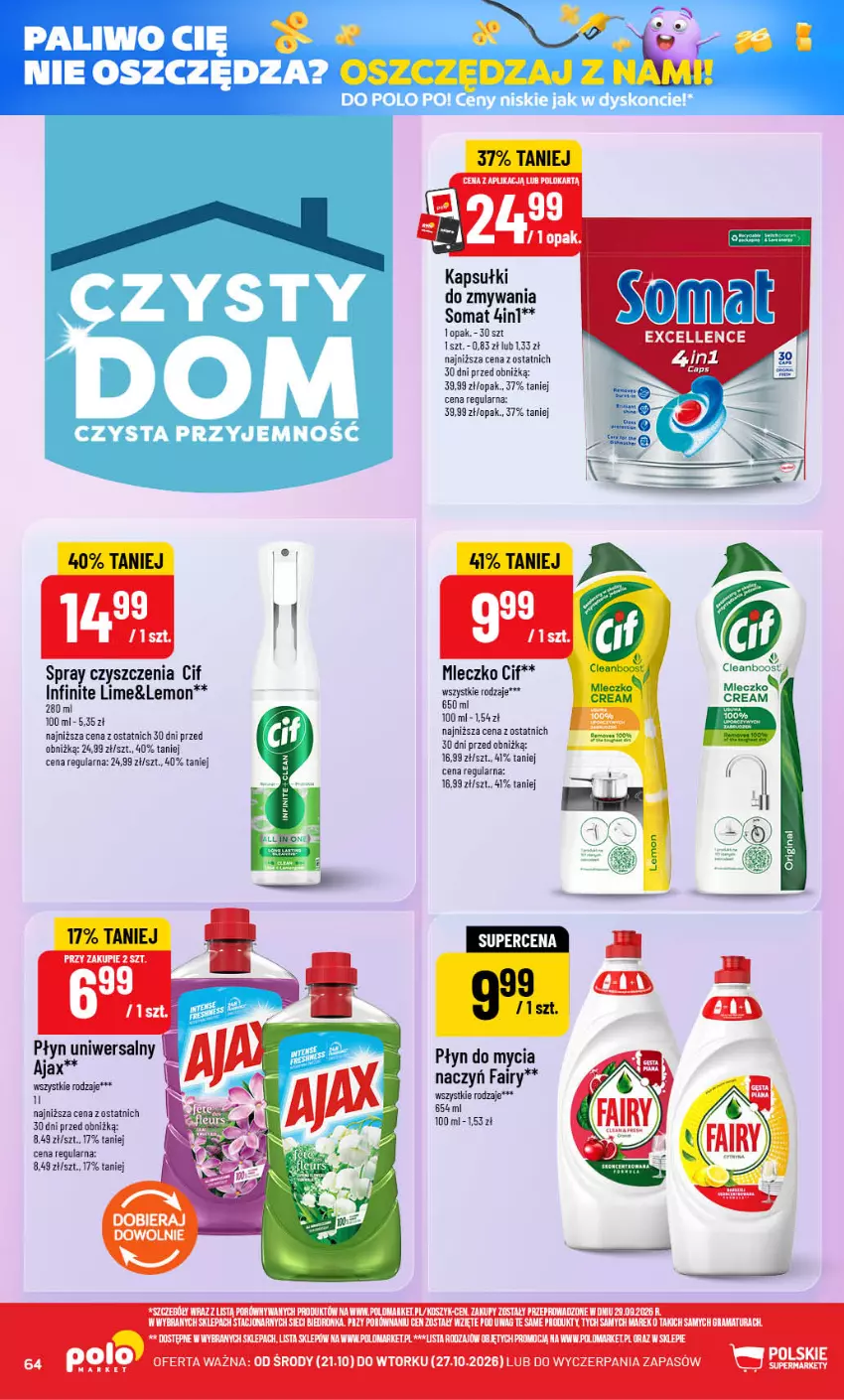 Gazetka promocyjna PoloMarket - Gazetka POLOmarket - ważna 21.10 do 27.10.2026 - strona 64 - produkty: Cif, Do mycia naczyń, Fa, Fairy, Gra, Kosz, LG, Mleczko, Płyn do mycia, Płyn do mycia naczyń, Por, Rama, Somat