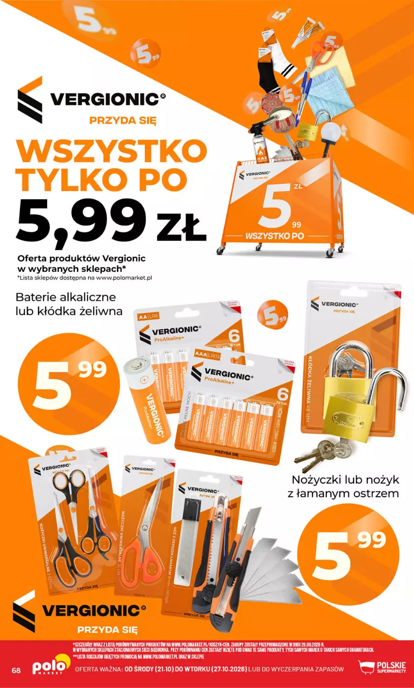 Gazetka promocyjna PoloMarket - Gazetka POLOmarket - ważna 21.10 do 27.10.2026 - strona 68 - produkty: Baterie alkaliczne, Kłódka, Noż, Nożyczki