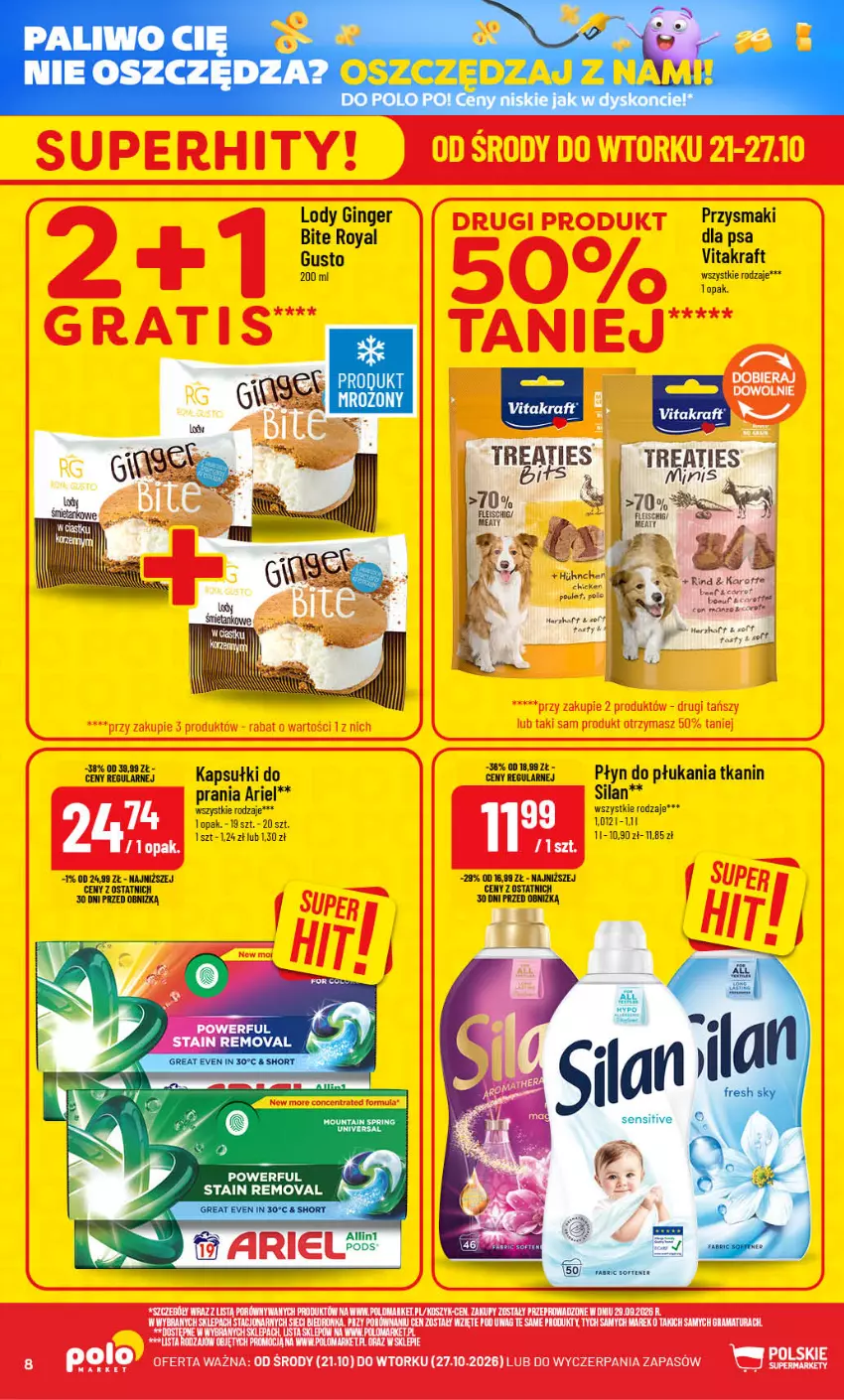 Gazetka promocyjna PoloMarket - Gazetka POLOmarket - ważna 21.10 do 27.10.2026 - strona 8 - produkty: Ariel, Fa, Gin, Kapsułki do prania, Lody, Płyn do płukania, Przysmaki, Silan, Vitakraft