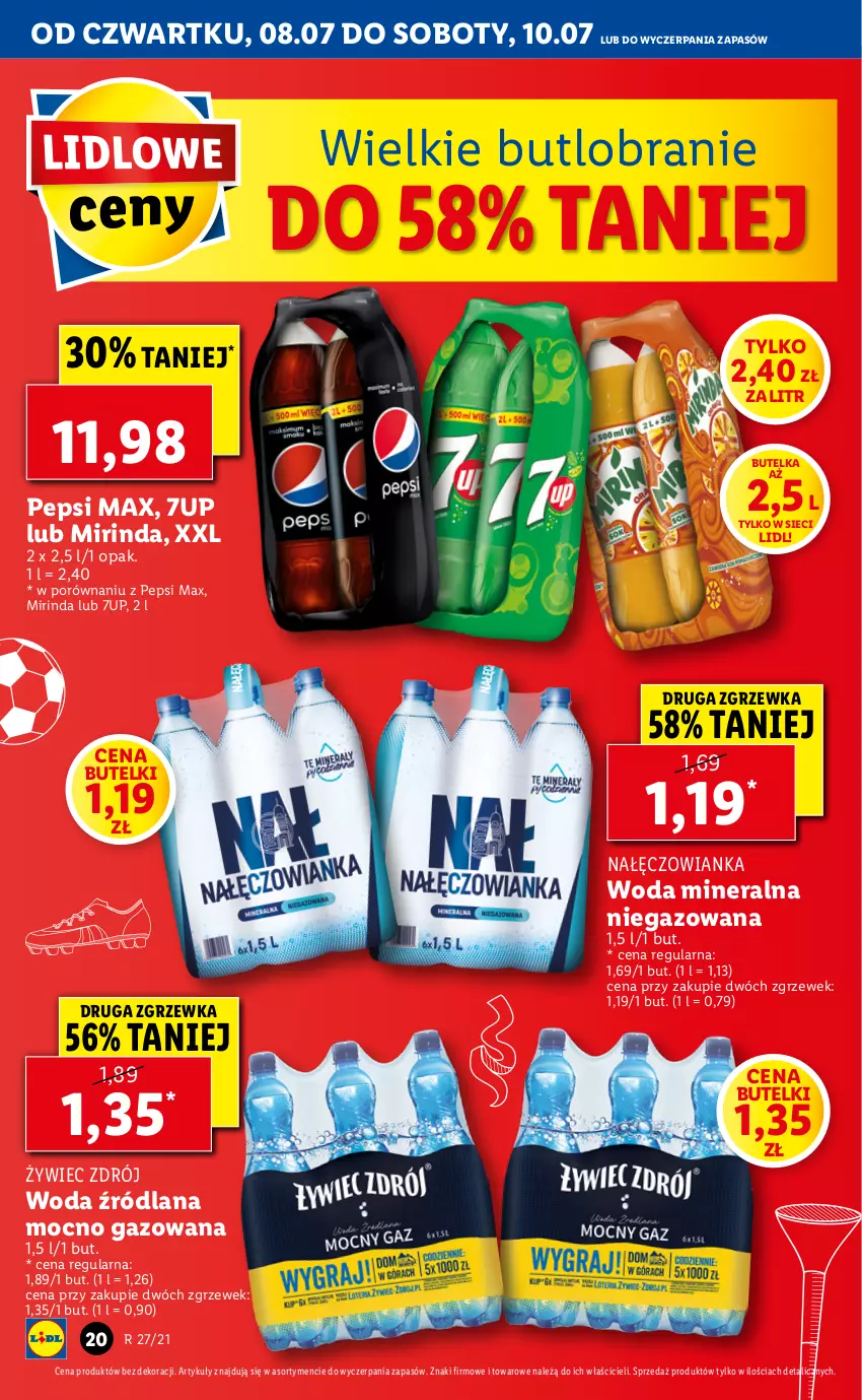 Gazetka promocyjna Lidl - GAZETKA - ważna 08.07 do 10.07.2021 - strona 20 - produkty: 7up, LANA, Mirinda, Nałęczowianka, Pepsi, Pepsi max, Por, Woda, Woda mineralna