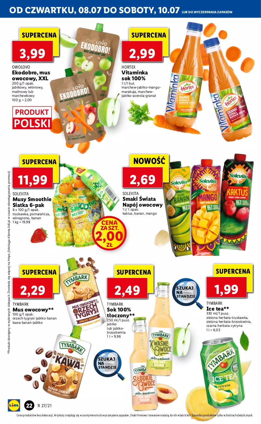 Gazetka promocyjna Lidl - GAZETKA - ważna 08.07 do 10.07.2021 - strona 22 - produkty: Acer, Gra, Granat, Gry, Herbata, Hortex, Ice tea, Inka, Kaktus, Kawa, Mango, Mus, Napój, Siatka, Smoothie, Sok, Tymbark, Wino