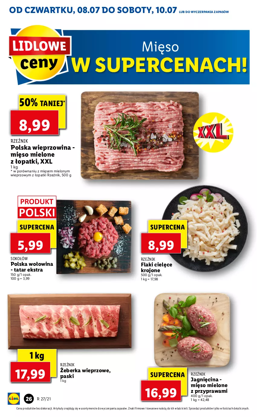 Gazetka promocyjna Lidl - GAZETKA - ważna 08.07 do 10.07.2021 - strona 26 - produkty: Flaki, Mięso, Mięso mielone, Por, Sok, Sokołów, Wieprzowina, Wołowina