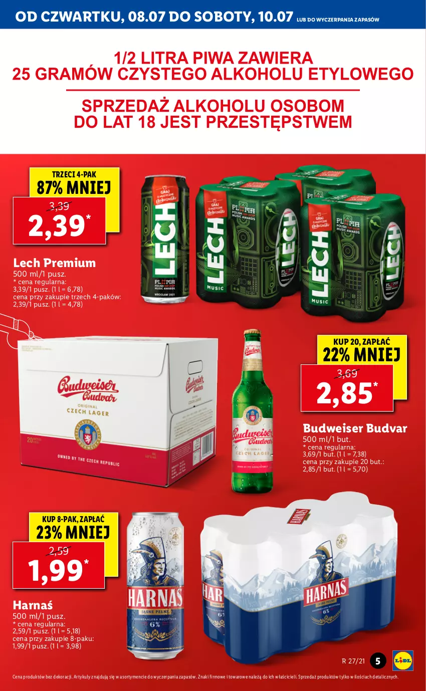 Gazetka promocyjna Lidl - GAZETKA - ważna 08.07 do 10.07.2021 - strona 5 - produkty: Harnaś, Lech Premium, Ser