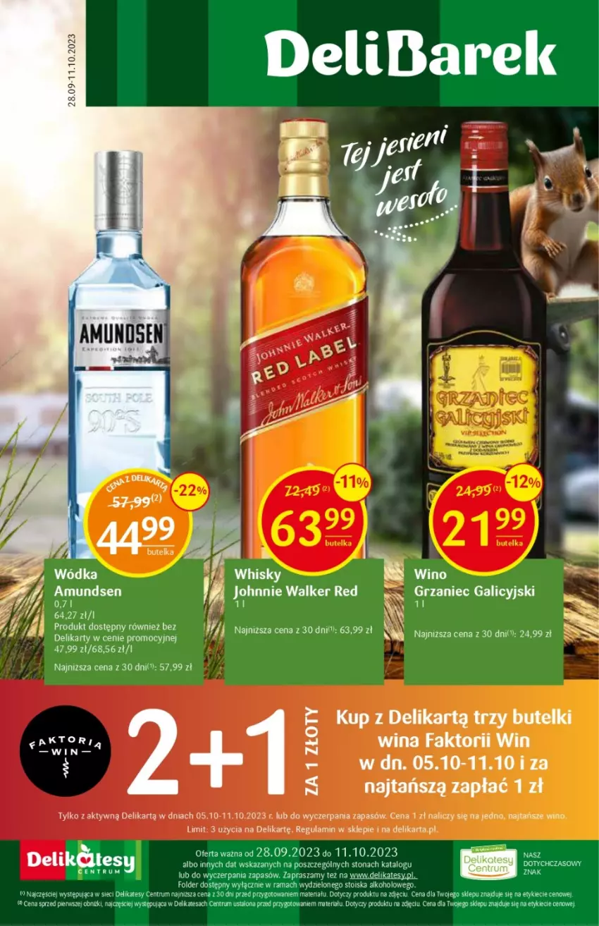 Gazetka promocyjna Delikatesy Centrum - DeliBarek DC28/DC39 - ważna 28.09 do 11.10.2023 - strona 1 - produkty: Fa, Grzaniec Galicyjski, Johnnie Walker, Rama, Rum, Wino, Wódka