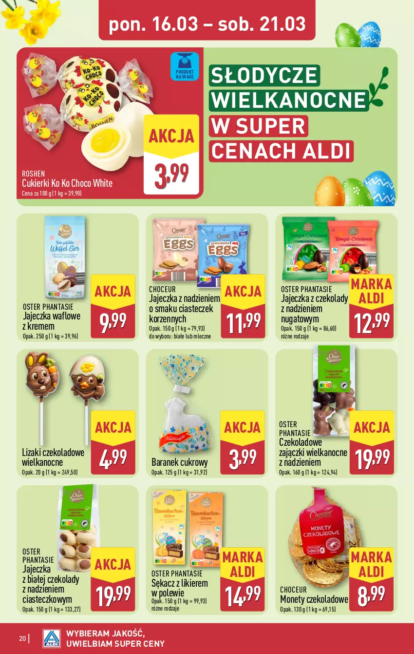 Gazetka promocyjna Aldi - Pełna oferta - ważna 16.03 do 21.03.2026 - strona 20 - produkty: Cukier, Cukierki, Likier, Lizaki, Lizaki czekoladowe, Sękacz
