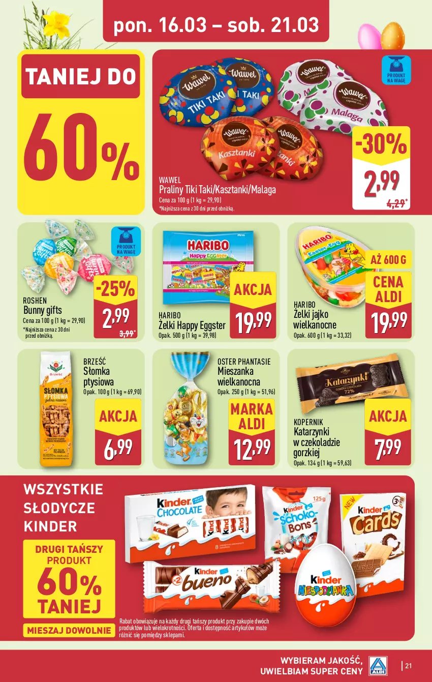 Gazetka promocyjna Aldi - Pełna oferta - ważna 16.03 do 21.03.2026 - strona 21 - produkty: Haribo, Kinder, Praliny, Wawel
