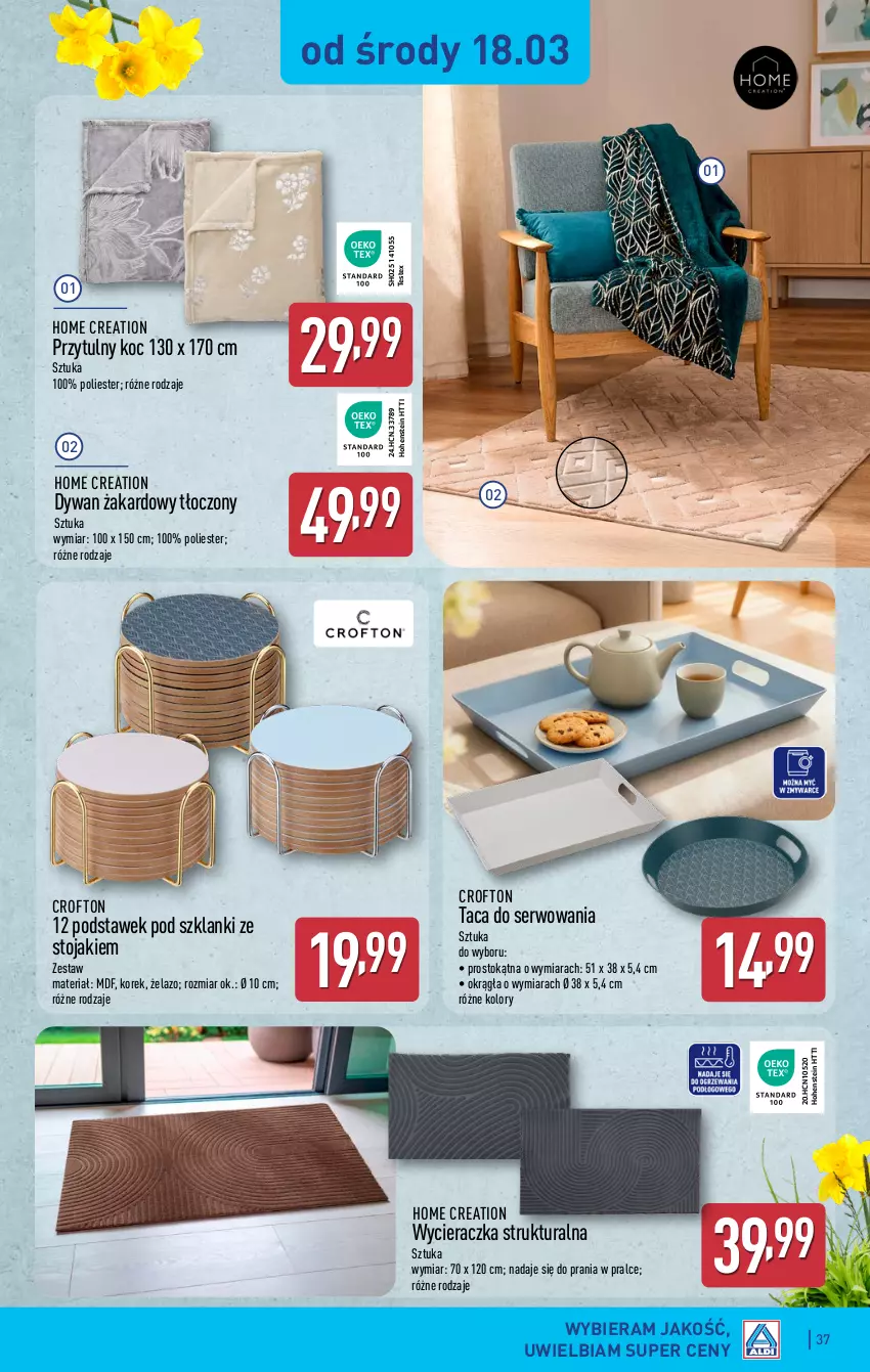 Gazetka promocyjna Aldi - Pełna oferta - ważna 16.03 do 21.03.2026 - strona 37 - produkty: Dywan, Koc, Lanki, Ser, Stojak, Taca, Wycieraczka