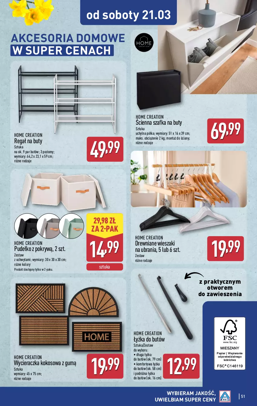 Gazetka promocyjna Aldi - Pełna oferta - ważna 16.03 do 21.03.2026 - strona 51 - produkty: Buty, Kokos, Papier, Półka, Pudełko, Regał, Szafka, Szafka na buty, Ubrania, Wieszak, Wycieraczka