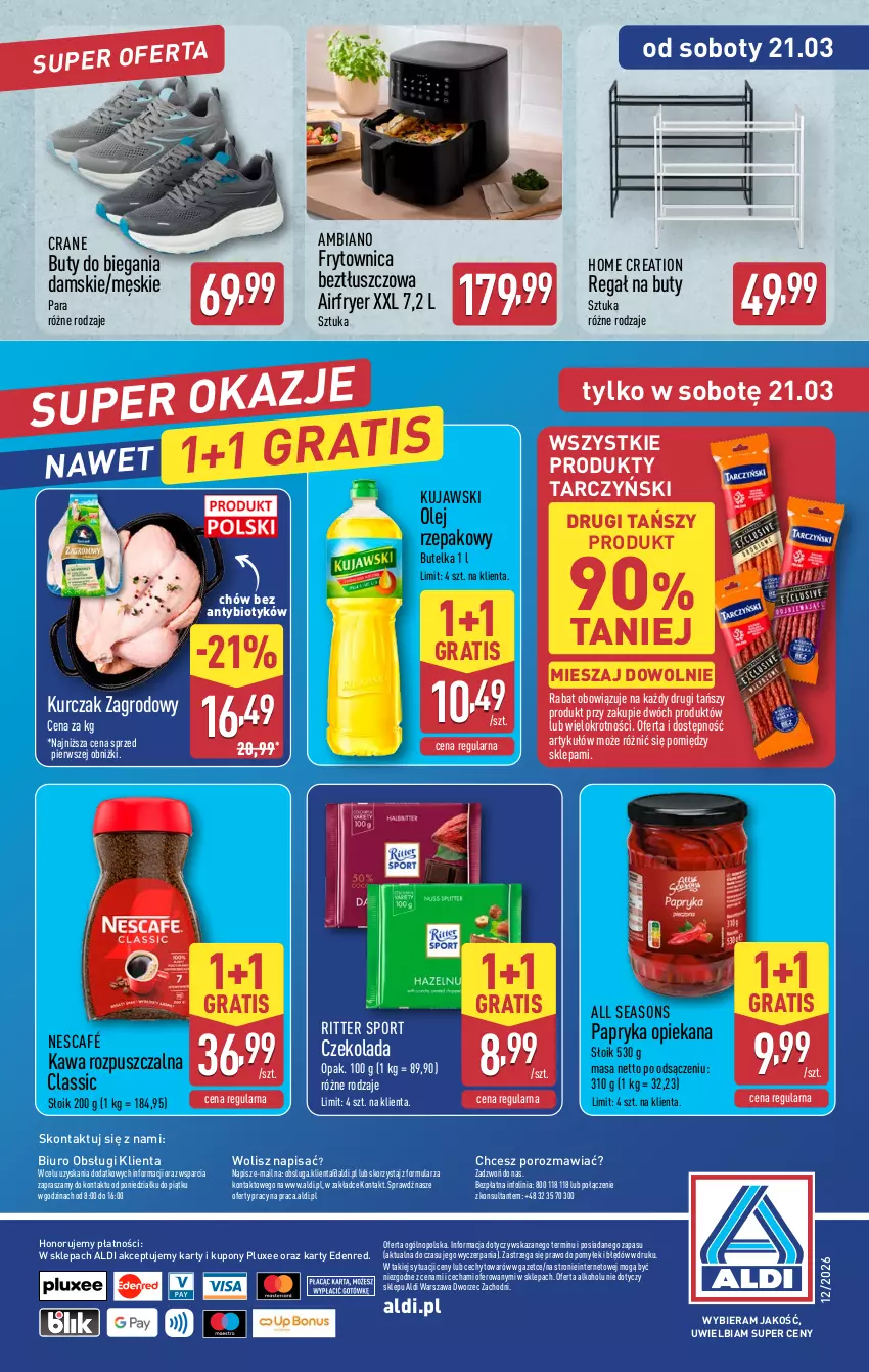 Gazetka promocyjna Aldi - Pełna oferta - ważna 16.03 do 21.03.2026 - strona 54 - produkty: All Seasons, Biuro, Buty, Czekolada, Gra, Kawa, Kawa rozpuszczalna, Kujawski, Kurczak, Nescafé, O nas, Olej, Olej rzepakowy, Papryka, Por, Regał, Ritter Sport, Sport, Tarczyński