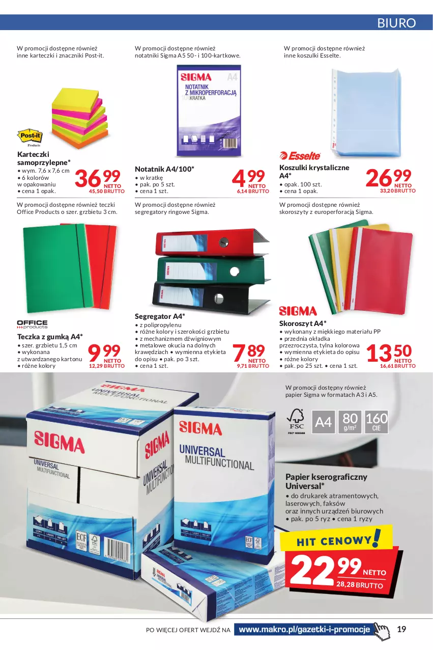 Gazetka promocyjna Makro - Najlepsze oferty - ważna 04.10 do 17.10.2022 - strona 19 - produkty: Biuro, Dźwig, Fa, Gra, Karteczki samoprzylepne, Kosz, Mop, Papier, Ser