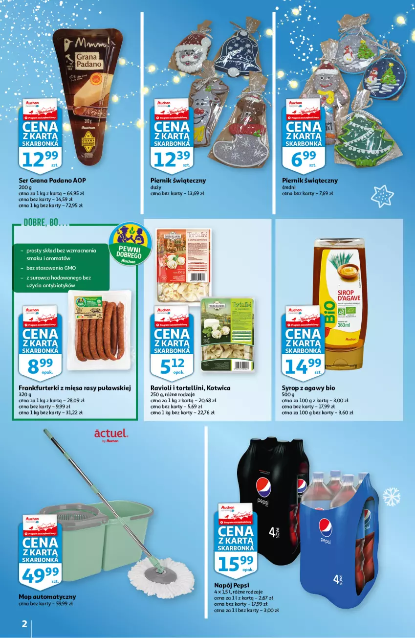 Gazetka promocyjna Auchan - Skarbonka #49 - ważna 09.12 do 15.12.2021 - strona 2 - produkty: Fa, Frankfurterki, Gra, Mop, Napój, Pepsi, Piernik, Ser, Syrop