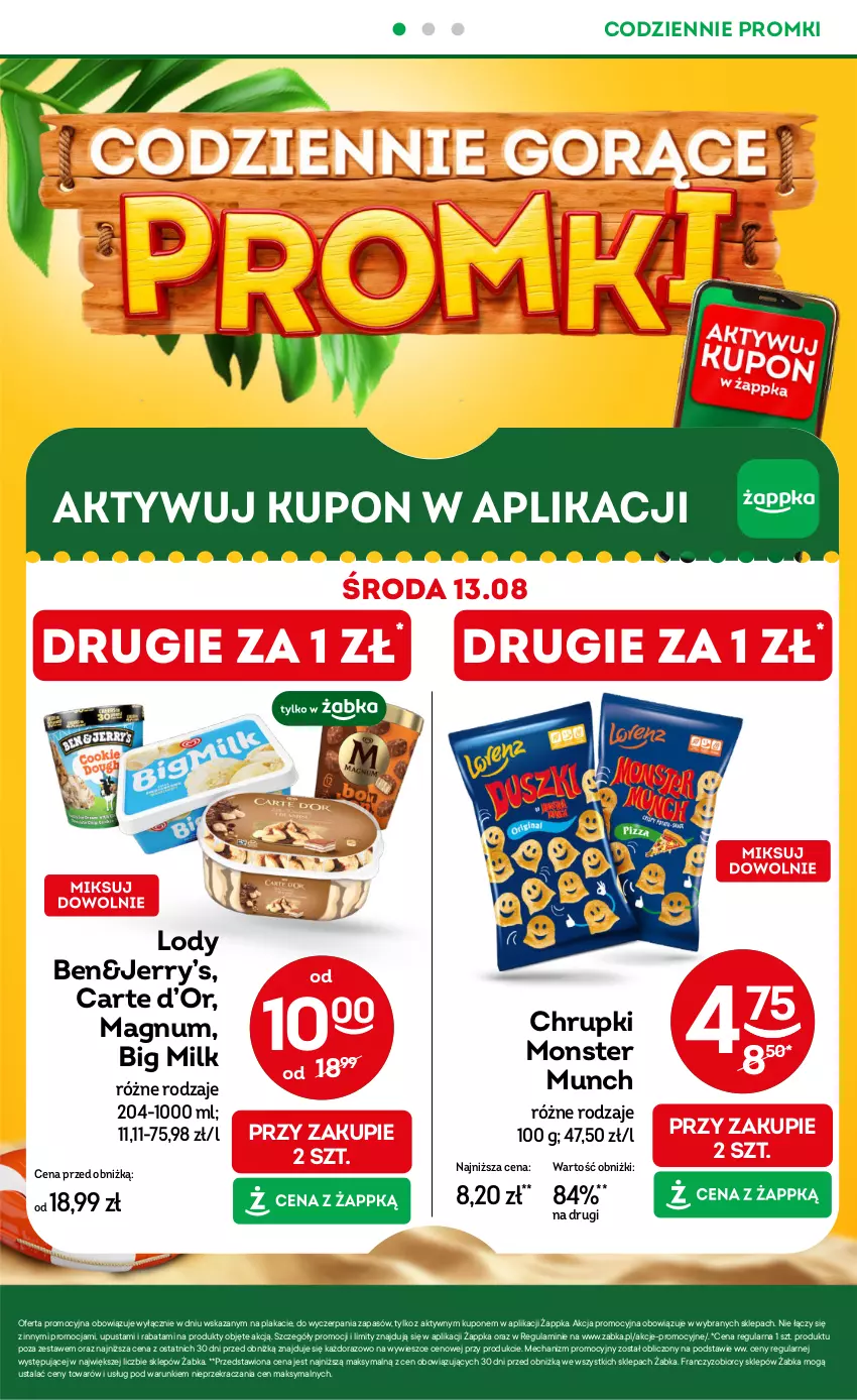 Gazetka promocyjna Żabka - ważna 13.08 do 26.08.2025 - strona 2 - produkty: Big Milk, Chrupki, Lody, Monster Munch