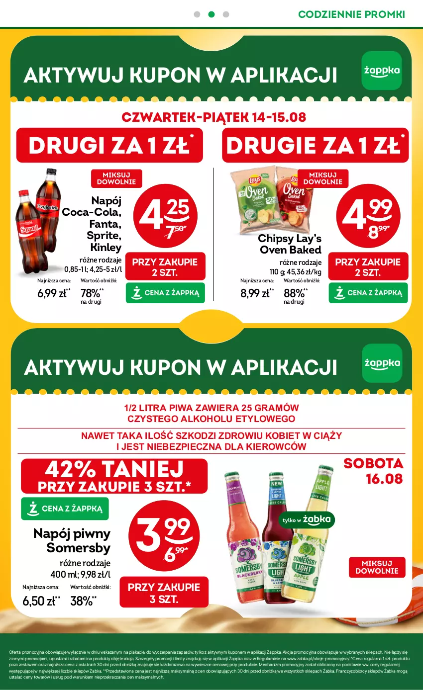 Gazetka promocyjna Żabka - ważna 13.08 do 26.08.2025 - strona 3 - produkty: Chipsy, Coca-Cola, Fa, Fanta, Gra, Lay’s, Napój, Piec, Piwa, Somersby, Sprite