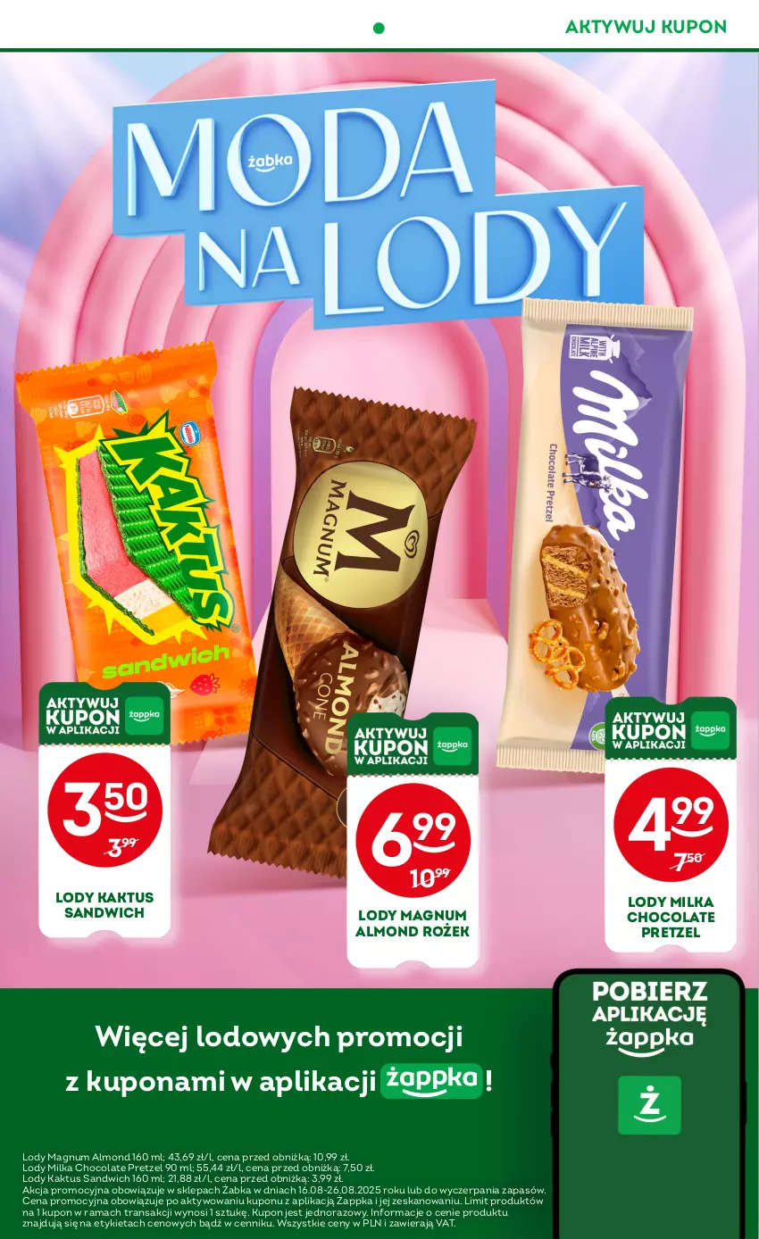 Gazetka promocyjna Żabka - ważna 13.08 do 26.08.2025 - strona 40 - produkty: Kaktus, Lody, Milka, Rama, Tran